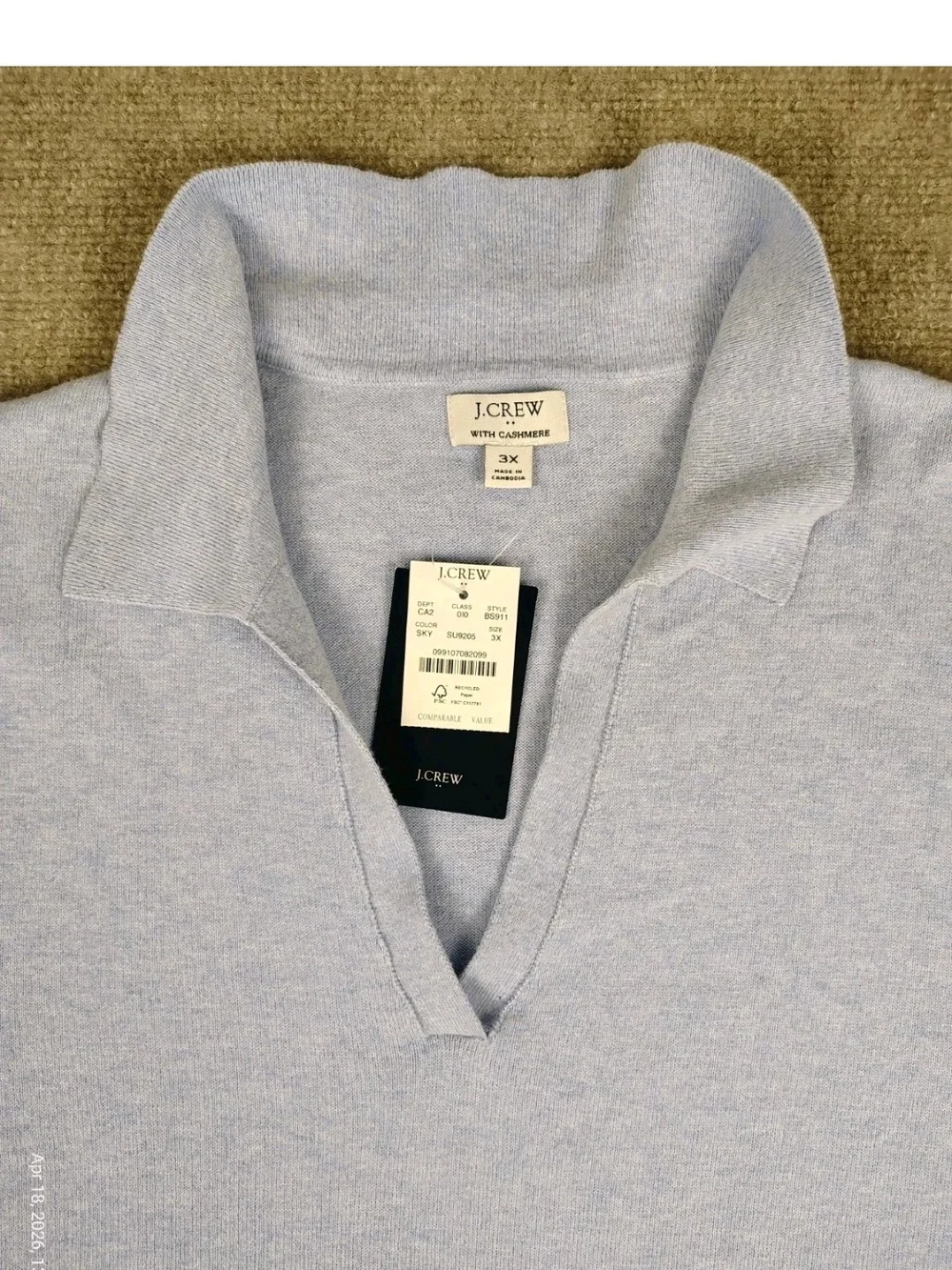 Women's J.Crew Blue Cotton Cashmere Blend Short Sleeve Shirt Polo Size 3X